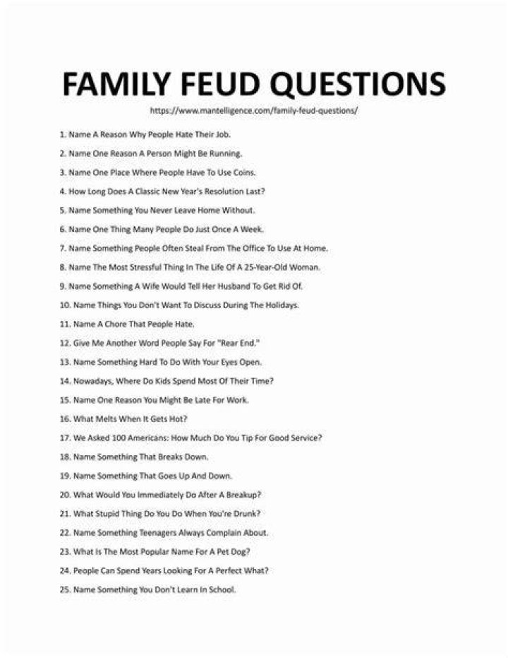 Family Feud Questions And Answers