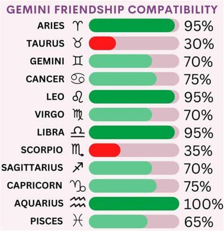 Gemini Friendship Compatibility with All Zodiac Signs (Percentages and