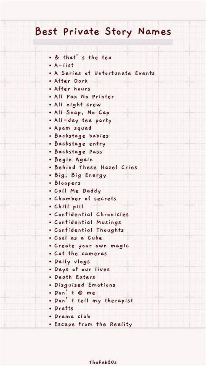 Good Private Story Names For Guys