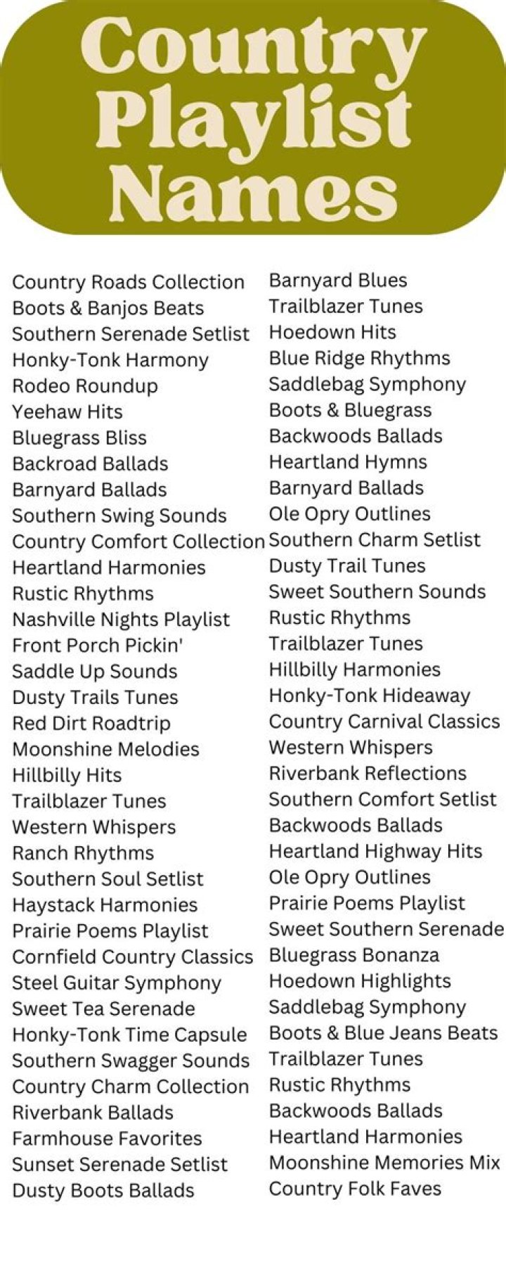 Playlist Names For Country